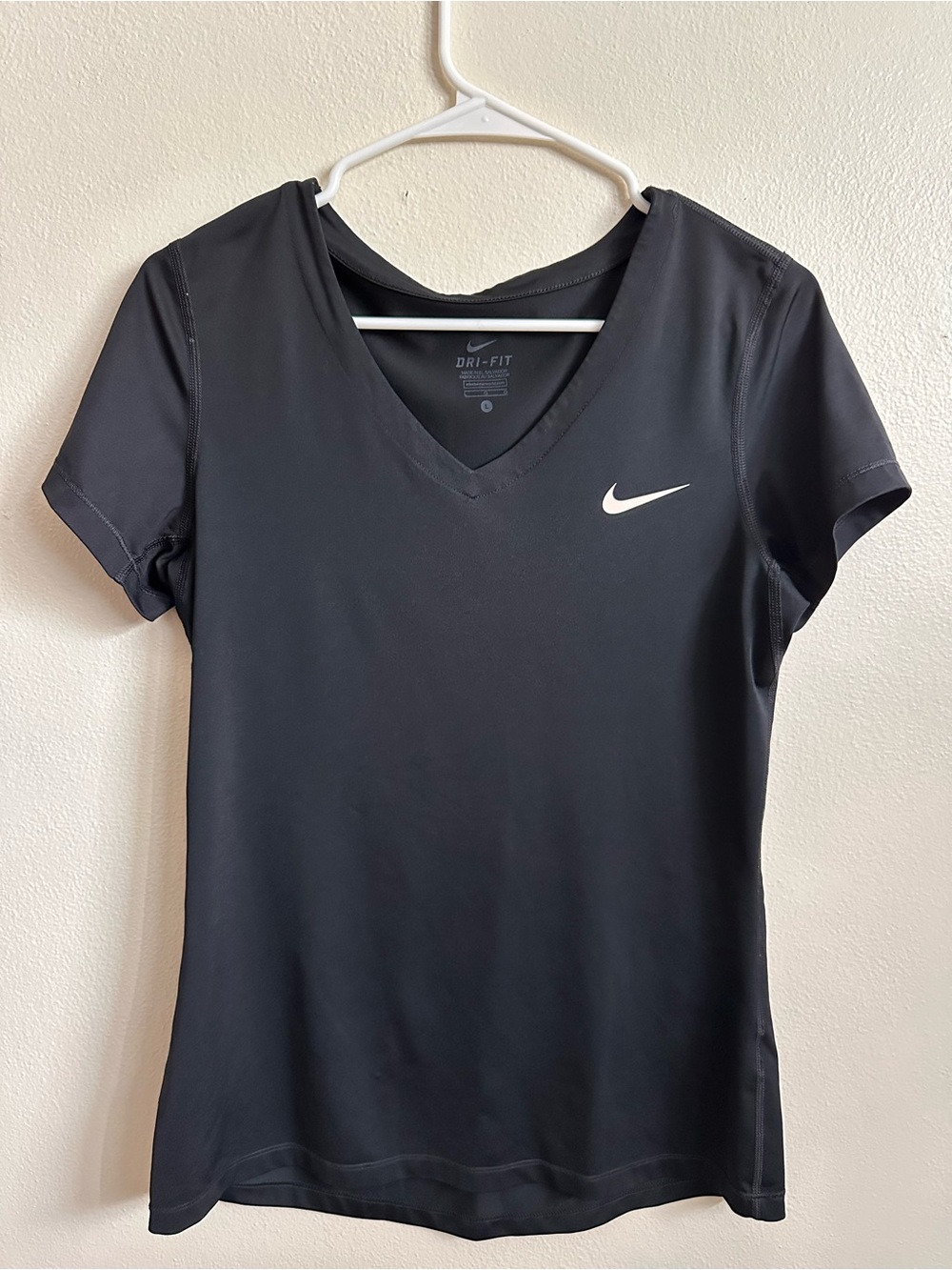 Nike Women's Black V-Neck Dri-FIT Short Sleeve Tee with White Swoosh